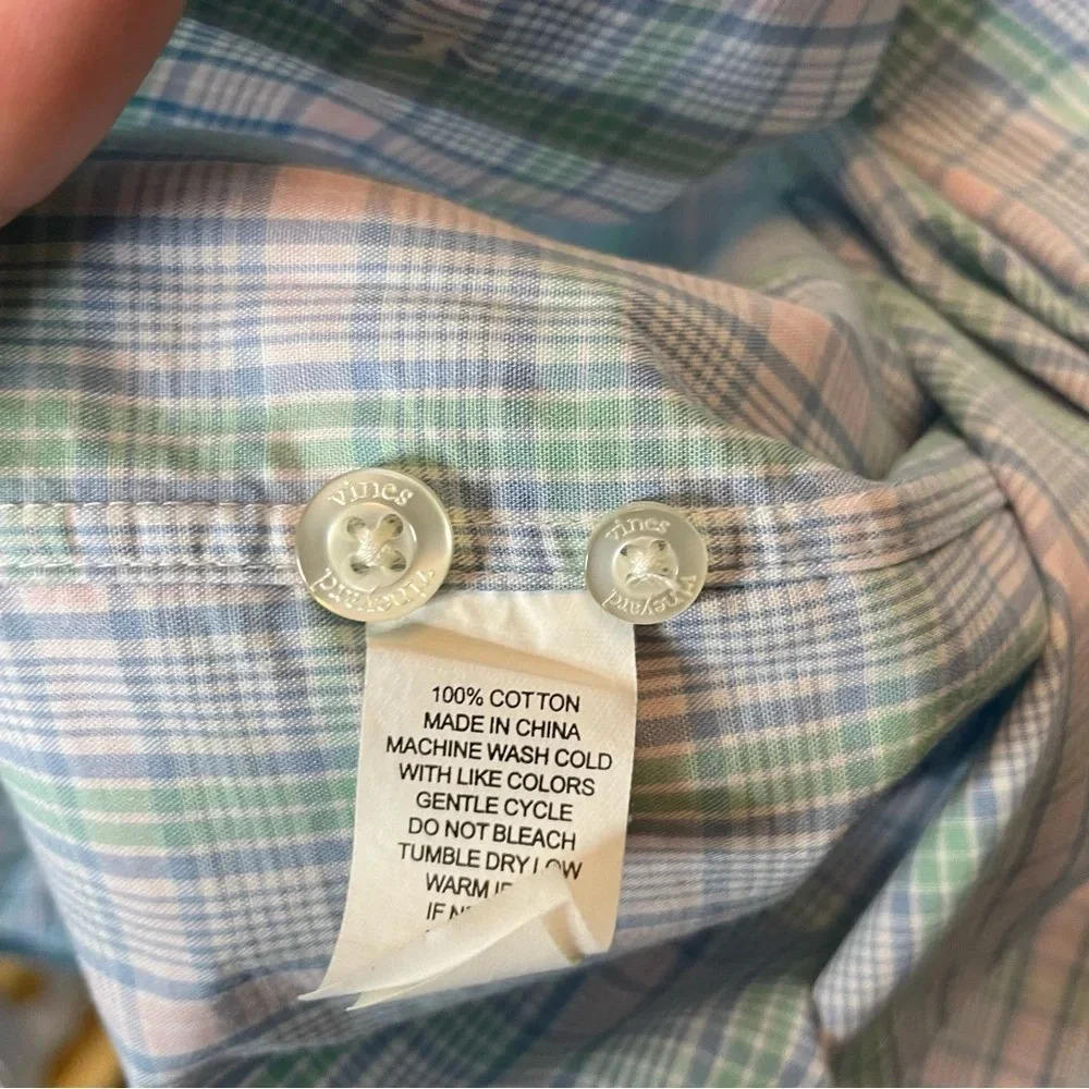 Vineyard Vines Men's Slim Fit Whale Shirt Blue/Green Check Long Sleeve medium - Picture 6 of 7